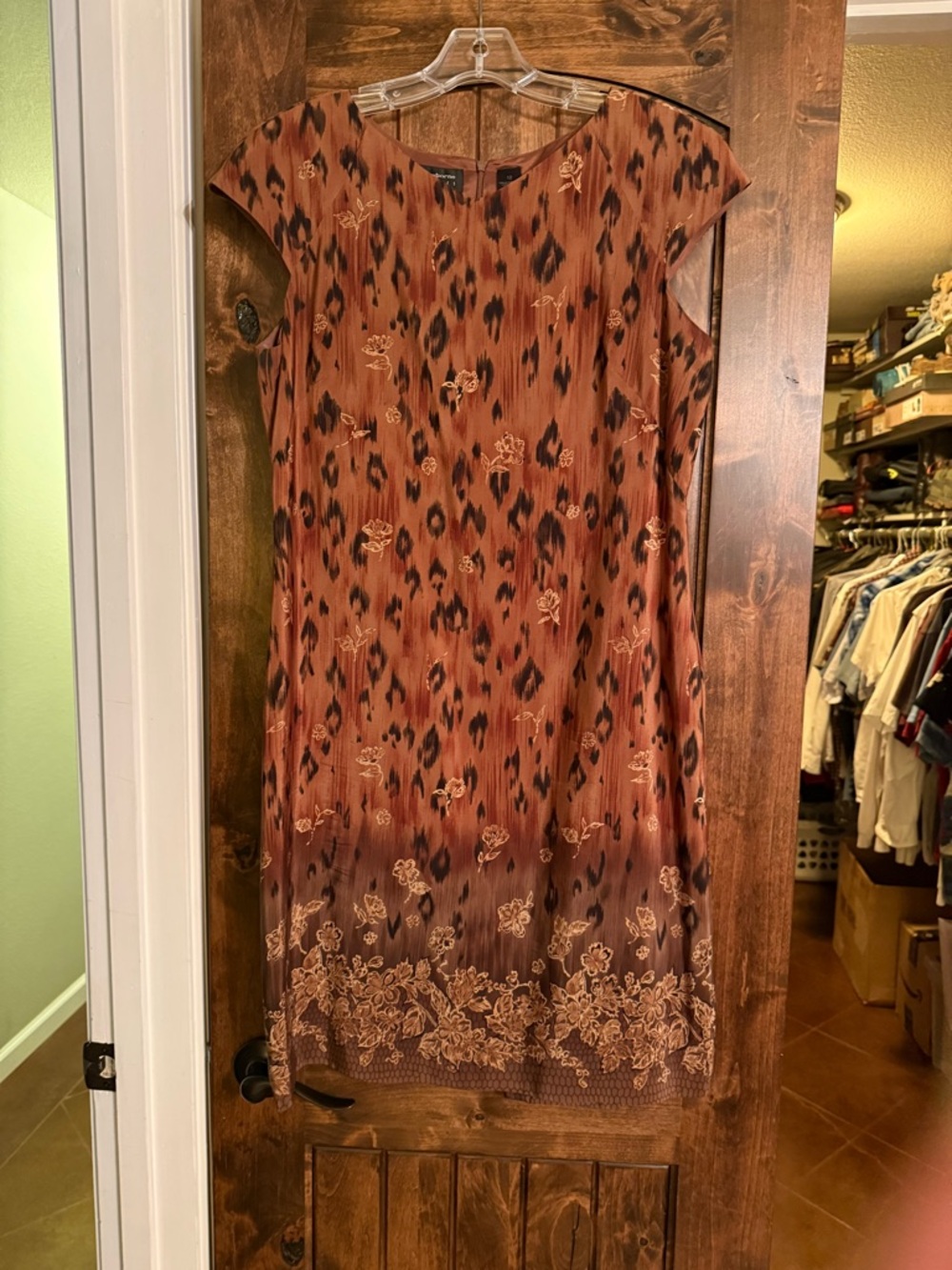 Liz Claiborne Rust Brown and Black Floral-Trim Midi Dress